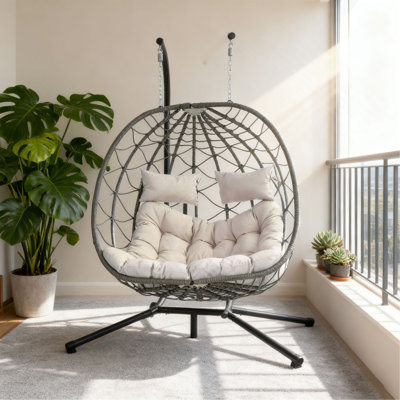 Fauteuil à œufs pour 2 personnes avec support Balancelle d'extérieur pour l'extérieur