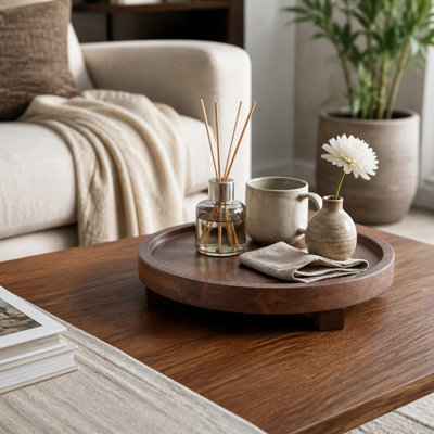 Decorative Mango Wood Pedestal Accent Tray for Entryway Styling - Raised Home Decor Display for Coffee or Dining Table Centerpiece - 10", Brown