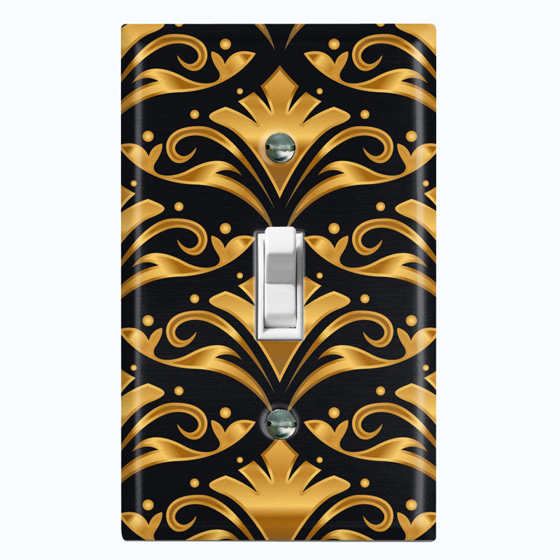 Yellow Brown Wallpaper Damask Pattern Patterned 1 - Gang Toggle Light Switch Standard Wall Plate