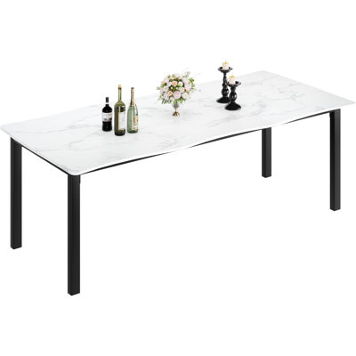78.7" Retro Brown Wave Edge Dining Table for 6-8 with MDF Top & Metal Frame, Waterproof Scratch-Resistant for Dining Room, Office by Wrought Studio