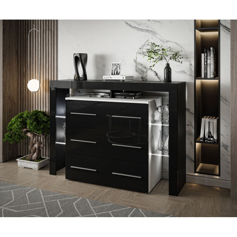 Ametra 140cm W 6 - Drawer Chest of Drawers, Black/White
