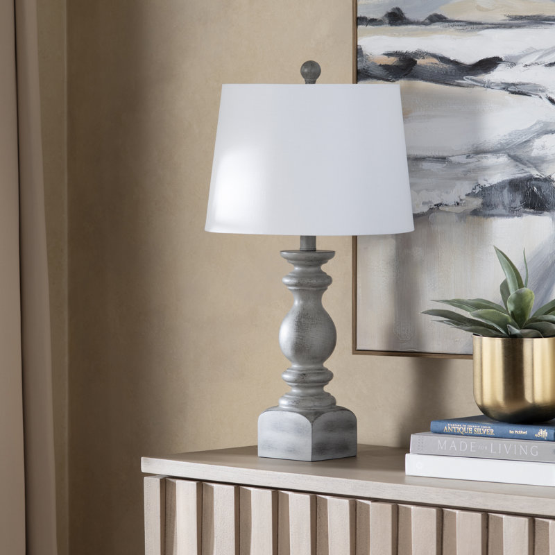 Elegant Grey Resin Table Lamp Set with White Drum Shade