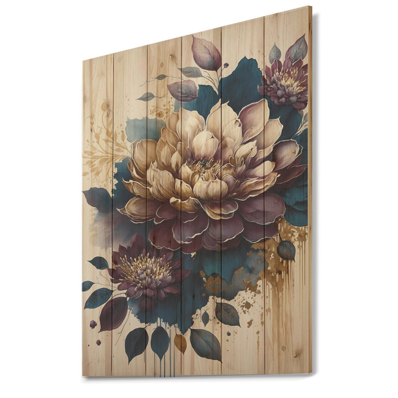 Dahlia bourgogne et bleu I - impression, H 20 po x l 12 po x P 1 po