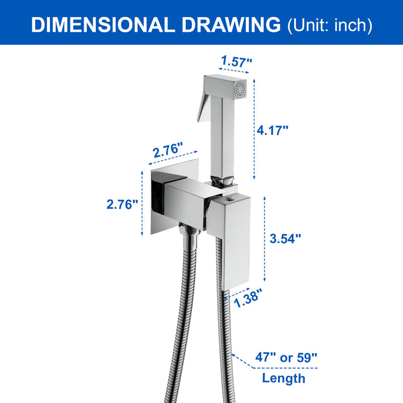 Elongated Wall Mount Bidet with Faucet, Chrome Polish
