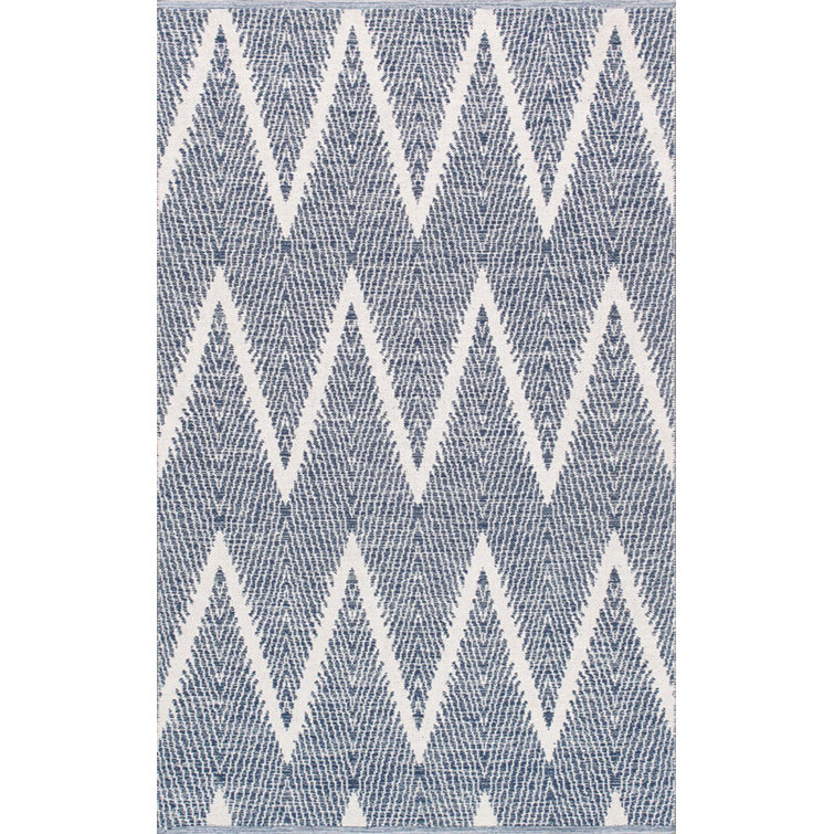 Tapis bleu marine / ivoire en coton tissé à la main Simplicity