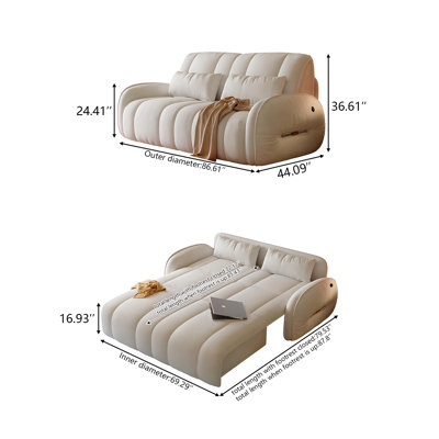 Canapé-lit inclinable électrique de style crème pliable 66,93 po avec ports de charge USB