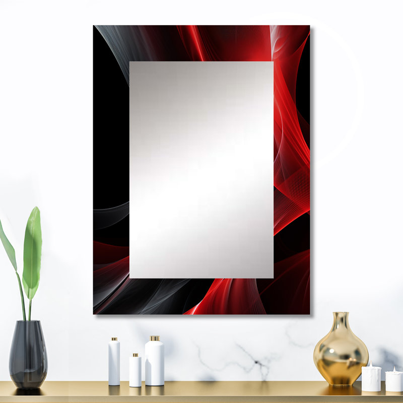Red Black Contemplative Abstraction V - Waves Mirror, Red Unique Wall Mirror, Printed Metal Art, 32" x 24"