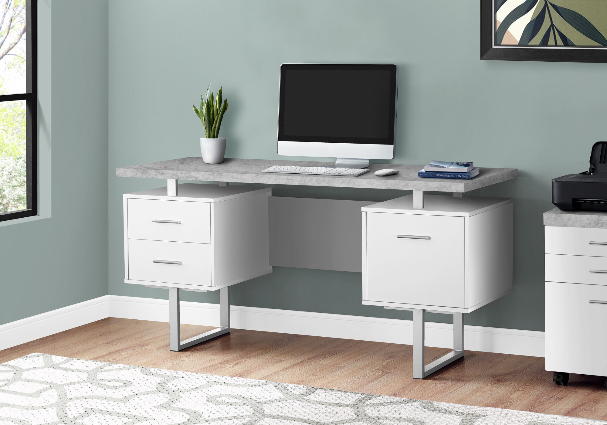 60 Tall Computer Desk Writing Table with 2 Drawers and Storage
