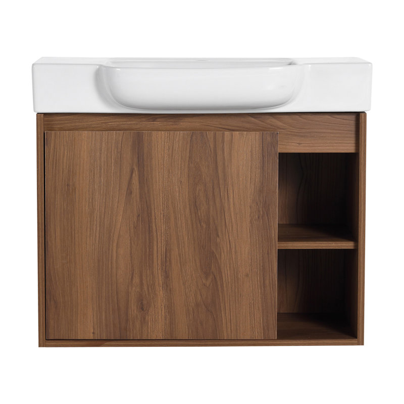 28'' Wall-Mounted Bathroom Vanity With White Ceramic Sink & Soft-Close Door