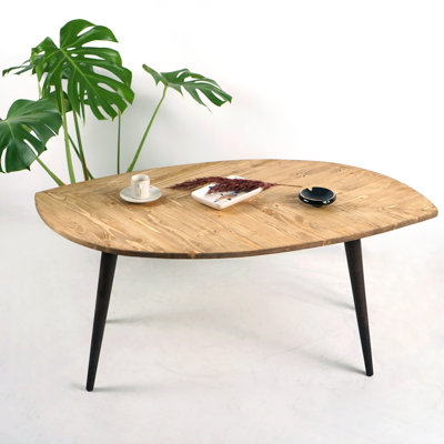 Mid-Century Modern Solid Spruce Leaf Coffee Table with Tapered Legs