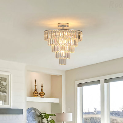 Lustre - Grand cristal de couleur chrome blanc, style moderne, salle à manger, salon et chambre à coucher (sans ampoule)