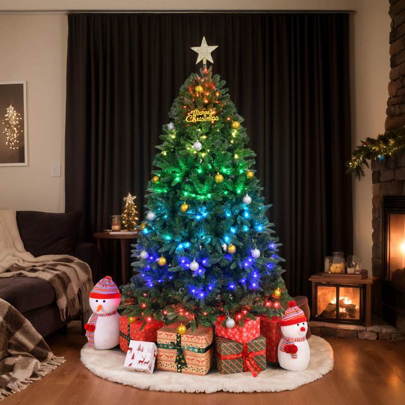 Arbre de Noël artificiel 7,5 pi avec 400 lumières RVB pré-éclairées (contrôle APP)