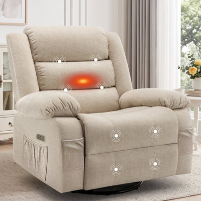 KORSER Recliner Chair With Heat And Massage,Oversized Recliner, 360°Swivel Manual Recliners For Living Room, Rocker Recliner With Side Pockets
