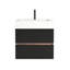 Meuble-lavabo de salle de bain, lavabo à quartz flottant mural de 24 po, double tiroir, conception Mid-Century, planches de classe E1, laque E0, poignée dissimulée pour toute la famille avec style, panneaux noirs, 55 lb