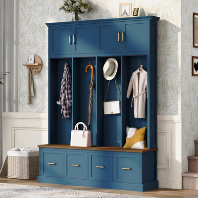 Entryway Hall Tree With Coat Hooks, Cabinets, And Drawers