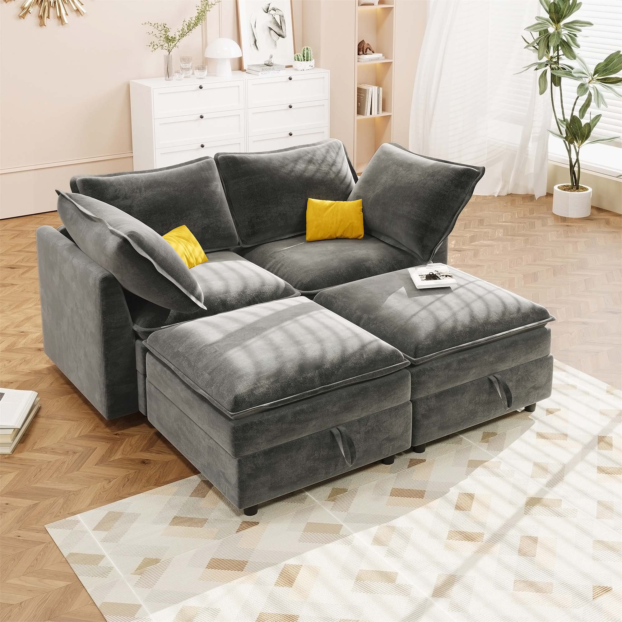 Hokku Designs Chenille Modular Sofa with Storage | Wayfair