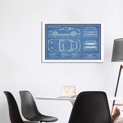 Mustang GT (2018-2020) Blueprint by Action Blueprints - Floater Frame Print on Canvas