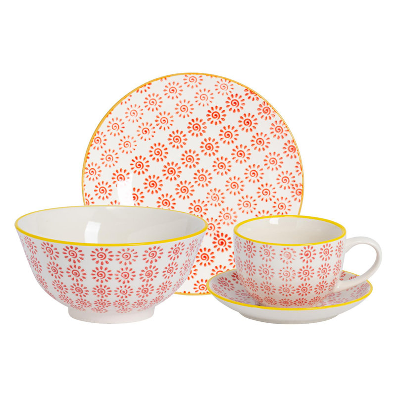 Piece Porcelain China Dinnerware Set - Service for 6, Red