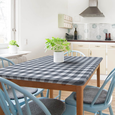 Sorfey Indoor/Outdoor Vinyl Elastic Edge Fitted Tablecloth Cover. Checkered Design, Flannel Backed Leak Proof Lining, Easy To Clean. Stretched To Fit Rectangle Table