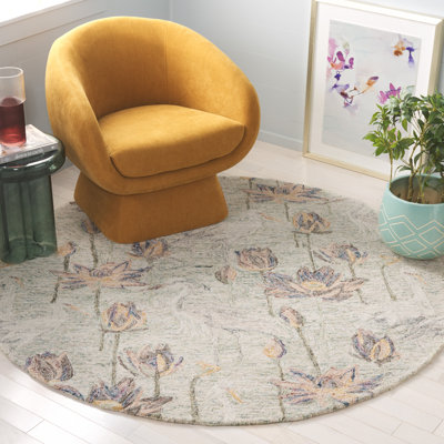 Tapis à motif floral en laine / coton touffeté Bovia vert / ivoire / jaune