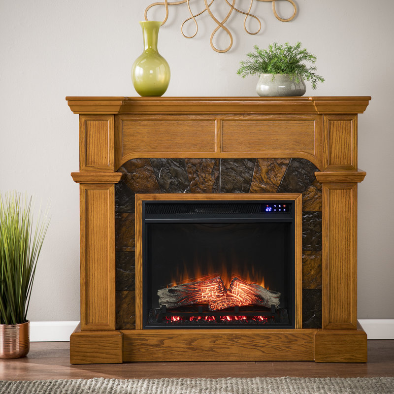 Renderos 45.5'' W Brown Electric Fireplace & Mantel Package with 5100 BTU