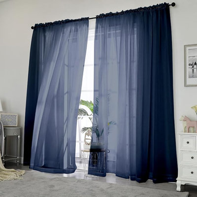 Ensemble de rideaux transparents OWENIE, rideaux transparents, ensemble de 2 panneaux de 84 po de longueur, rideaux transparents en voile à passe-tringle pour salon / chambre à coucher, 2 pièces, chacun l 42 po x L 84 po, bleu marine