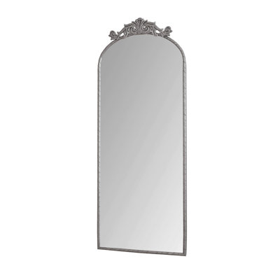 58"X24" Arched Full Body Hanging Wall Mounted Mirror With Vintage Ornate Carved Applique On Top