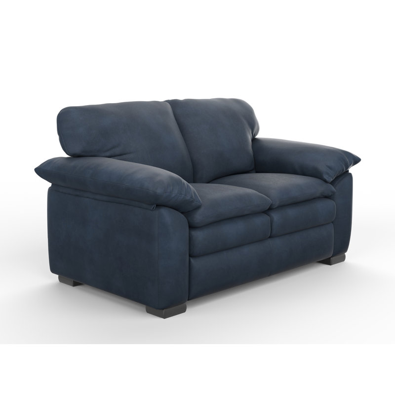 Capri 68" Wide 100% Full Top Grain Leather Loveseat, Plush Navy Genuine Leather