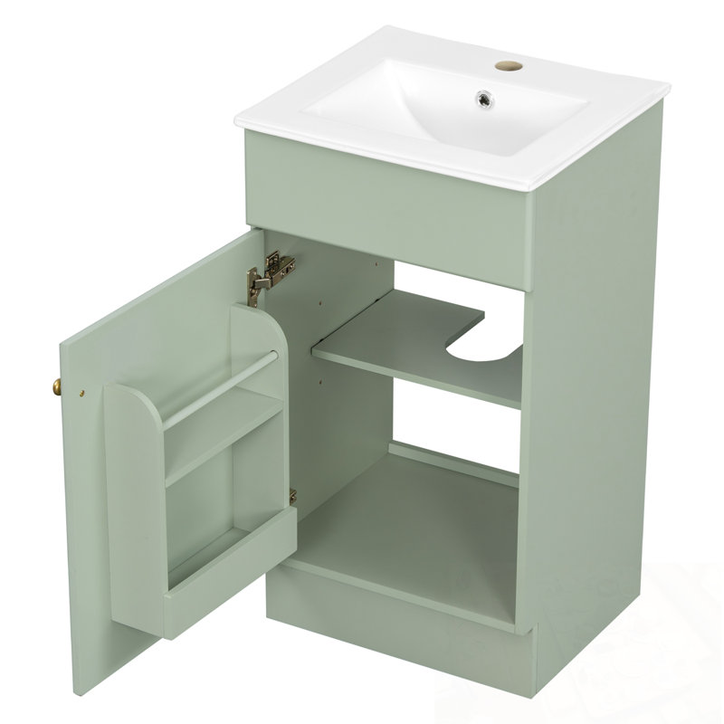 Meuble-lavabo de salle de bain avec lavabo, tablette de porte et tablette réglable, Vert clair