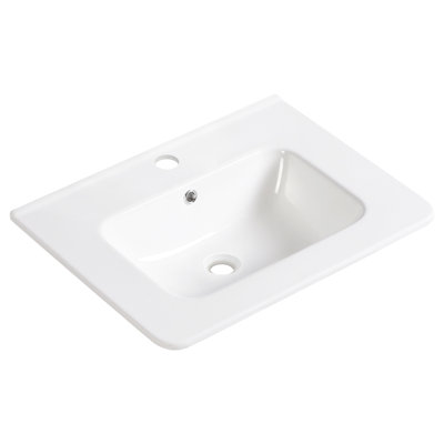 Lavabo de salle de bain en céramique blanc brillant - Meuble-lavabo ovale intégré, pré-percé pour robinet standard, surface en marbre de culture, nettoyage rapide, profondeur de 23,94 po, largeur de 17,59 po, hauteur de 6,62 po, poids de 20,15 lb