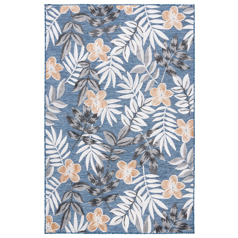Tapis intérieur / extérieur bleu / gris Strinko, Rectangle 6 pi 5 po x 9 pi 6 po