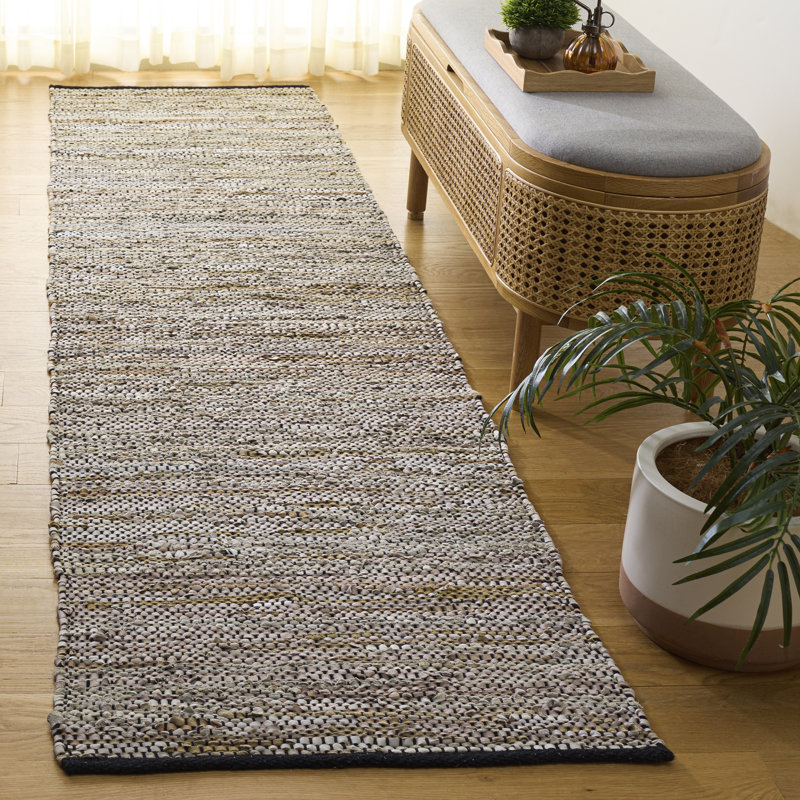 Tapis beige en cuir Exley, Tapis de couloir 2 pi 3 po x 9 pi