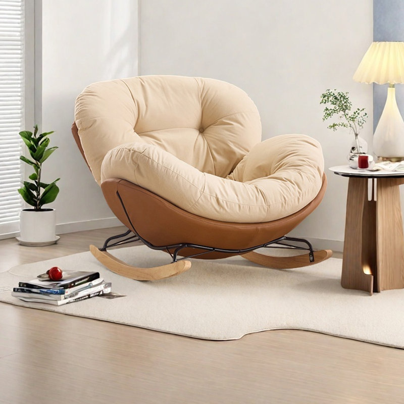 Chaise berçante ergonomique en métal capitonné, Brun / Beige