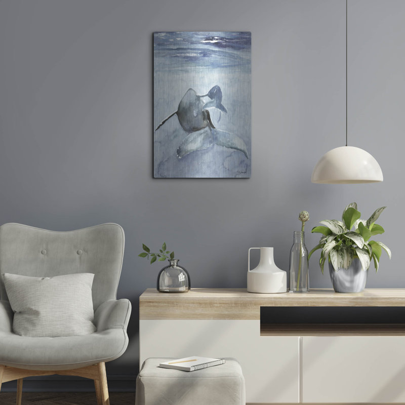 "Dolphin And Calf" par Stellar sur métal, H 24 po x l 16 po