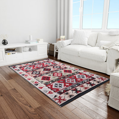 Tapis Bigghome, motifs turcs traditionnels réversibles 4 x 6 lavables à la machine - rouge
