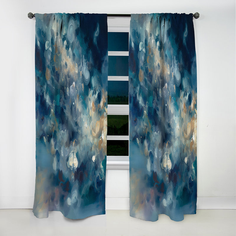Seascape Abstract Painting I - Liquid Ink Curtain - Blackout Abstract Curtain - 1 Panels, 52" W x 120" L