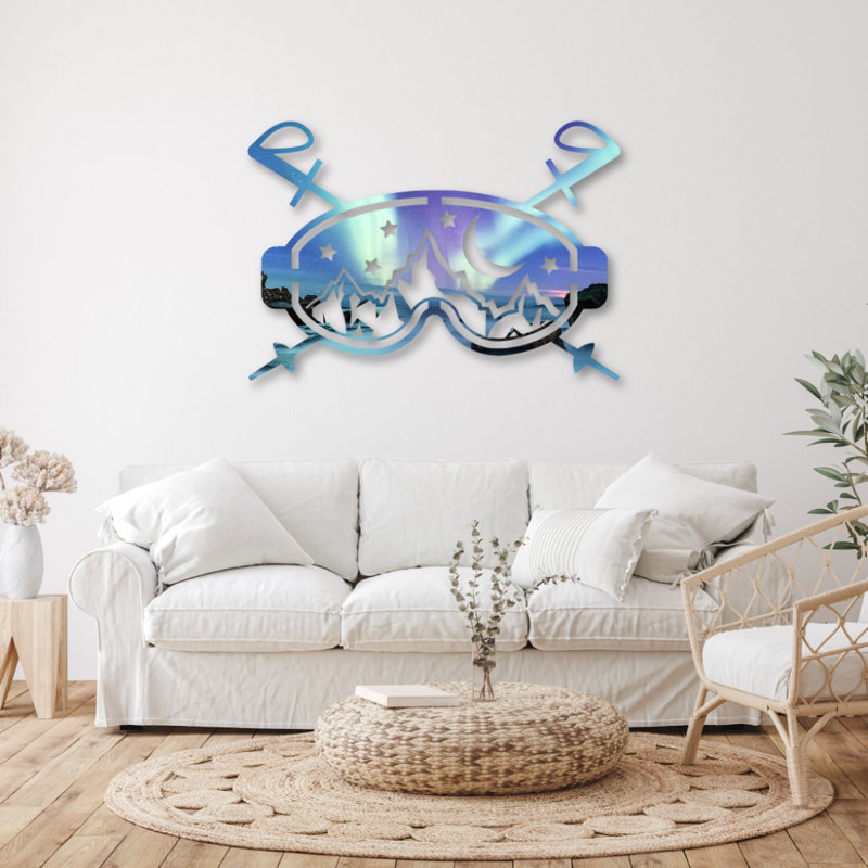 Northern Lights Ski Goggles Metal Wall Art - Aurora Borealis Winter Sports Wall Art - Ski Goggles Silhouette Design Sculpture - Modern Industrial Metal Art - Outdoor Adventure Snow Decor - Bold Statement Home Decoration Art Piece