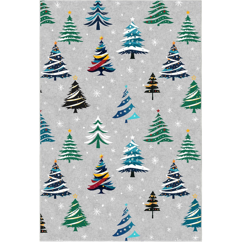 Christmas Rugs with Xmas Tree Pattern for Holiday Decor, Non Slip Low Pile Washable Rug for Kitchen, Entryway, Living Room, Bedroom