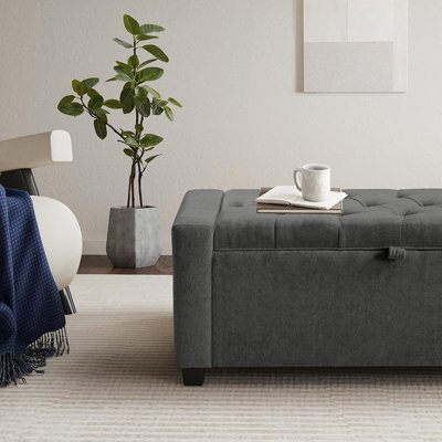 Upholstered Tufted Storage Ottoman Bench with Diamond Quilted Fabric, Hidden Storage, and 350 lb Weight Capacity for Bedroom, Living Room, or Entryway