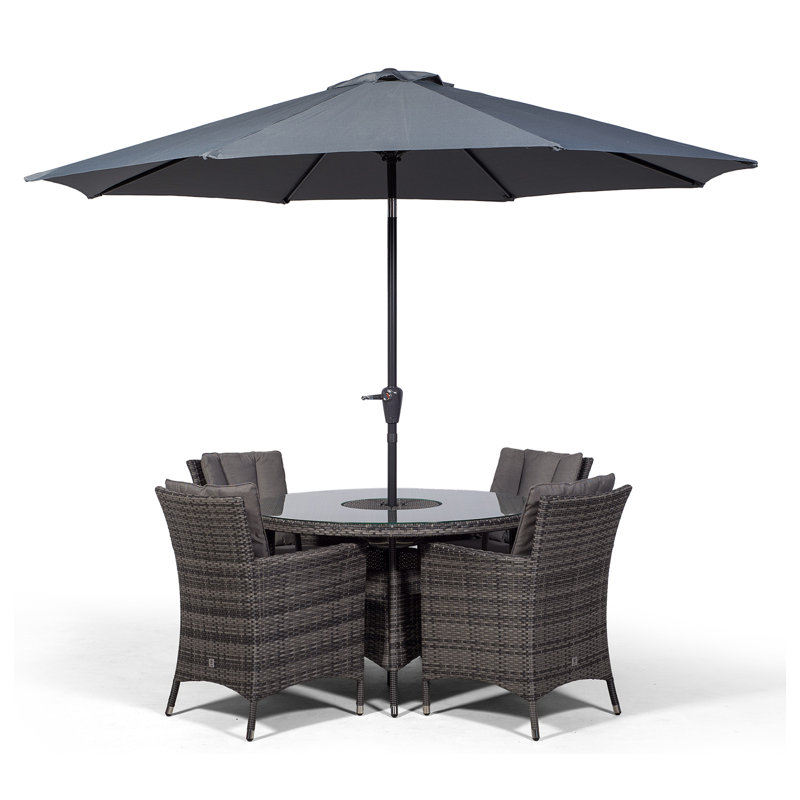 Karcher 4 Seater Dining Set with Cushions and Parasol, Grey
