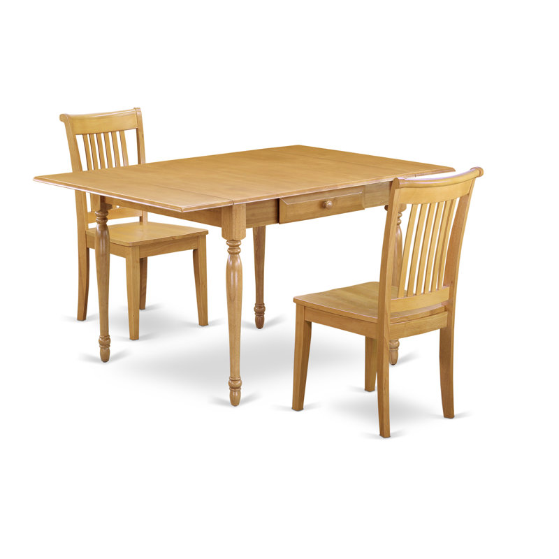 L'ensemble de 3 tables de salle à manger modernes comprend une table rectangulaire en bois avec Dropleaf et 2 chaises de salle à manger, chêne