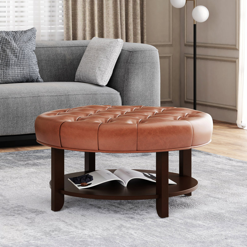 Banc avec rangement ROND OTTOMAN , Marron clair