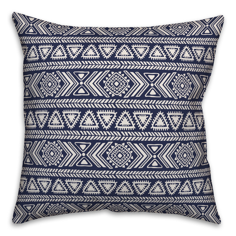  Coussin Tribal Sketches, Bleu marine/blanc, 18 po x 18 po