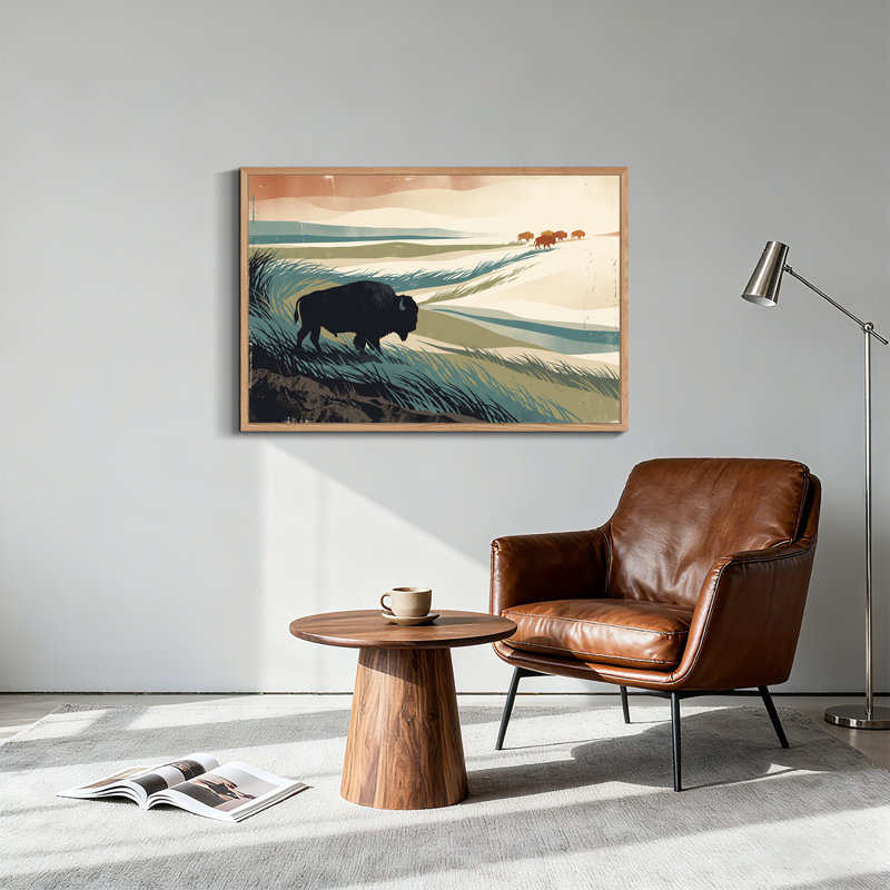 Art mural sur toile, silhouette de bison, 32"H x 48"W