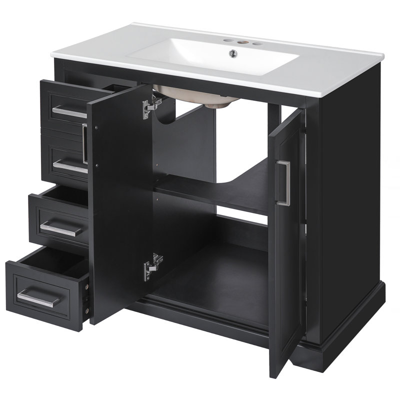 Meuble-lavabo moderne 36 "avec lavabo en céramique, Noir
