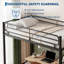 Lit mezzanine robuste pour enfants et adolescents - structure en métal avec garde-corps de 11,7 po, espace de travail sous le lit peu encombrant, capacité de 450 lb, aucun sommier nécessaire - lit d'atelier en T, noir-132205130