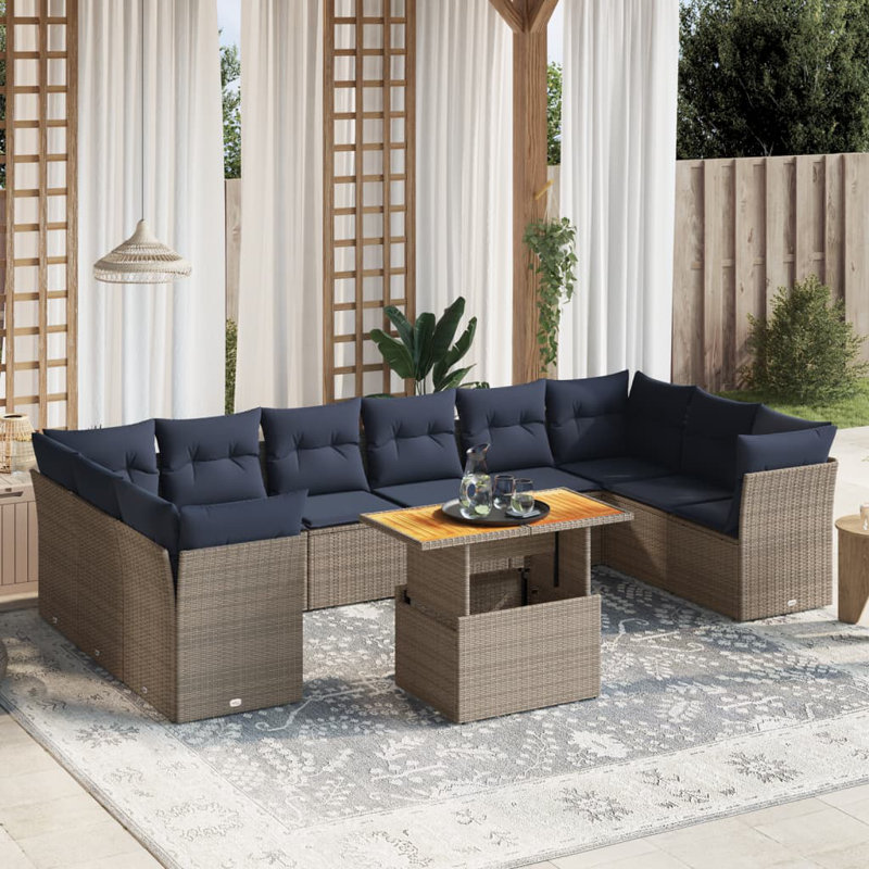  Ensemble de canapé de patio 11 pièces avec coussins en rotin de polyester gris
