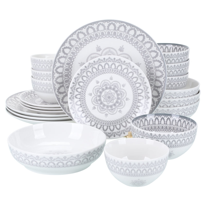 Gray and White Ceramic 20-Piece Dinnerware Set for 4