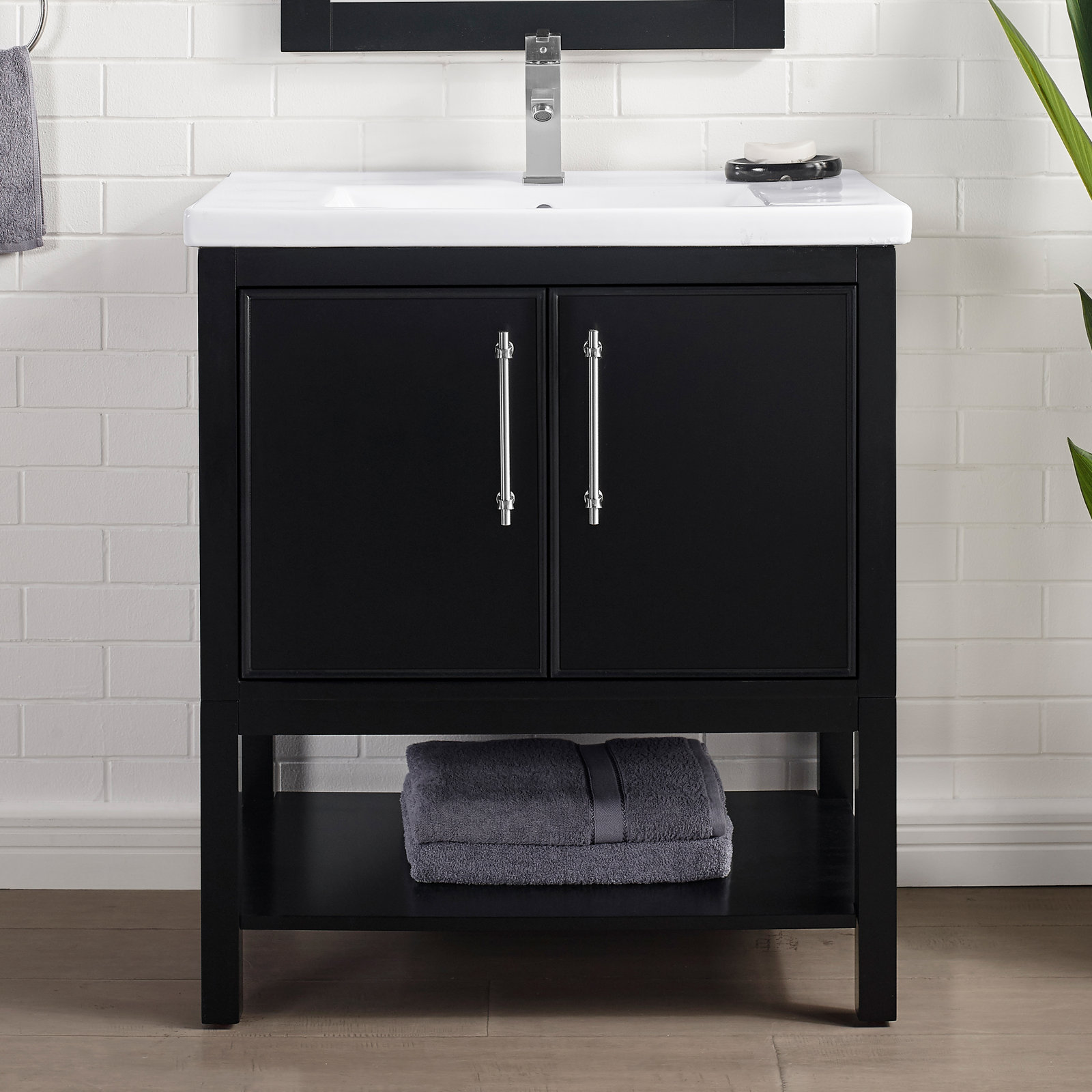Jewell 30'' Single Bathroom Vanity, Black/Brushed Nickel