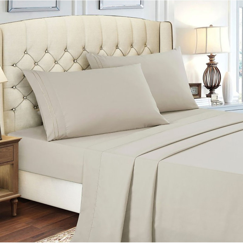 Sheet Set 2000 Embroidery Soft Cozy 14" Deep Pocket, King Sheet Set with Fitted Sheet + 2 Pillowcases, Taupe